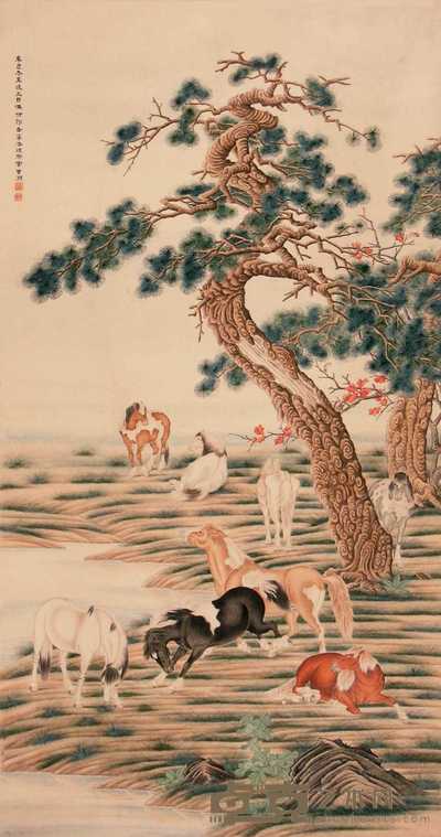 常斌卿 辛巳(1941年)作 八骏图 立轴 126×67cm